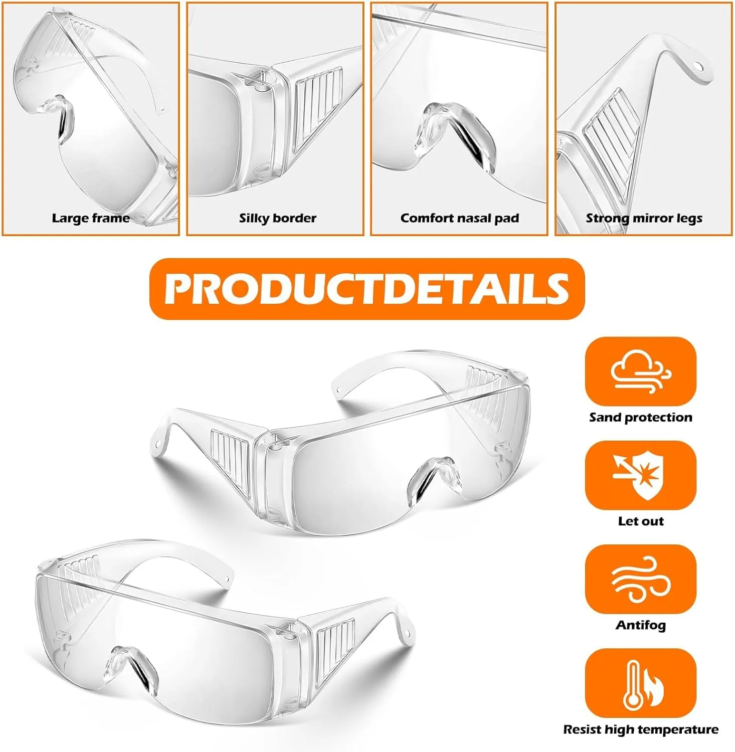 Safety Glasses Over Eyeglasses Protective Safety Goggles Anti Dust Impact for Men Women