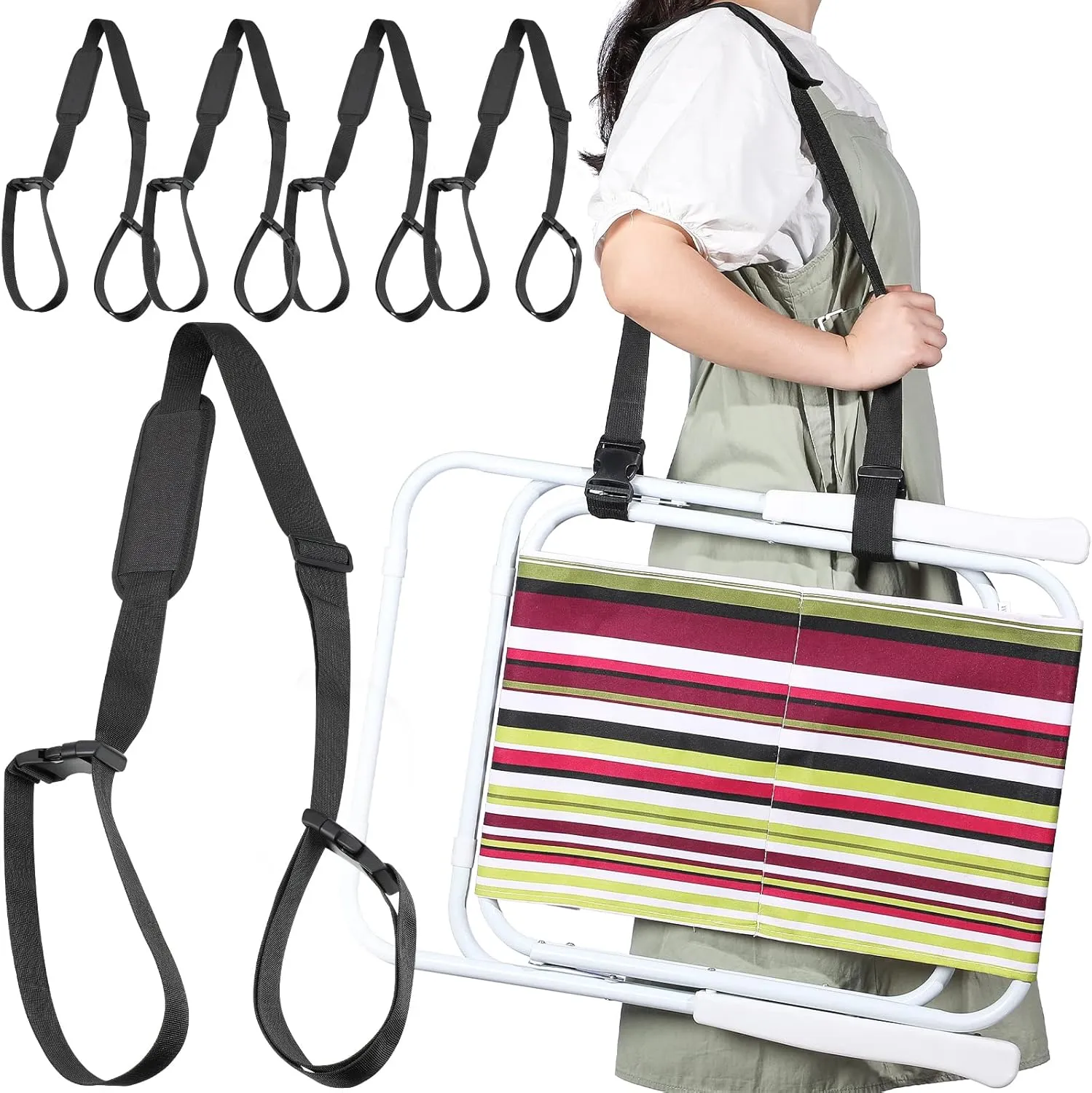 Sanwuta 5 Pcs Carry Strap for Beach Folding Chair, Adjustable Shoulder Carrying Beach Chair Straps for Folding Umbrella Backpack Camping Picnics Outdoor Foldable Bikes(Black)