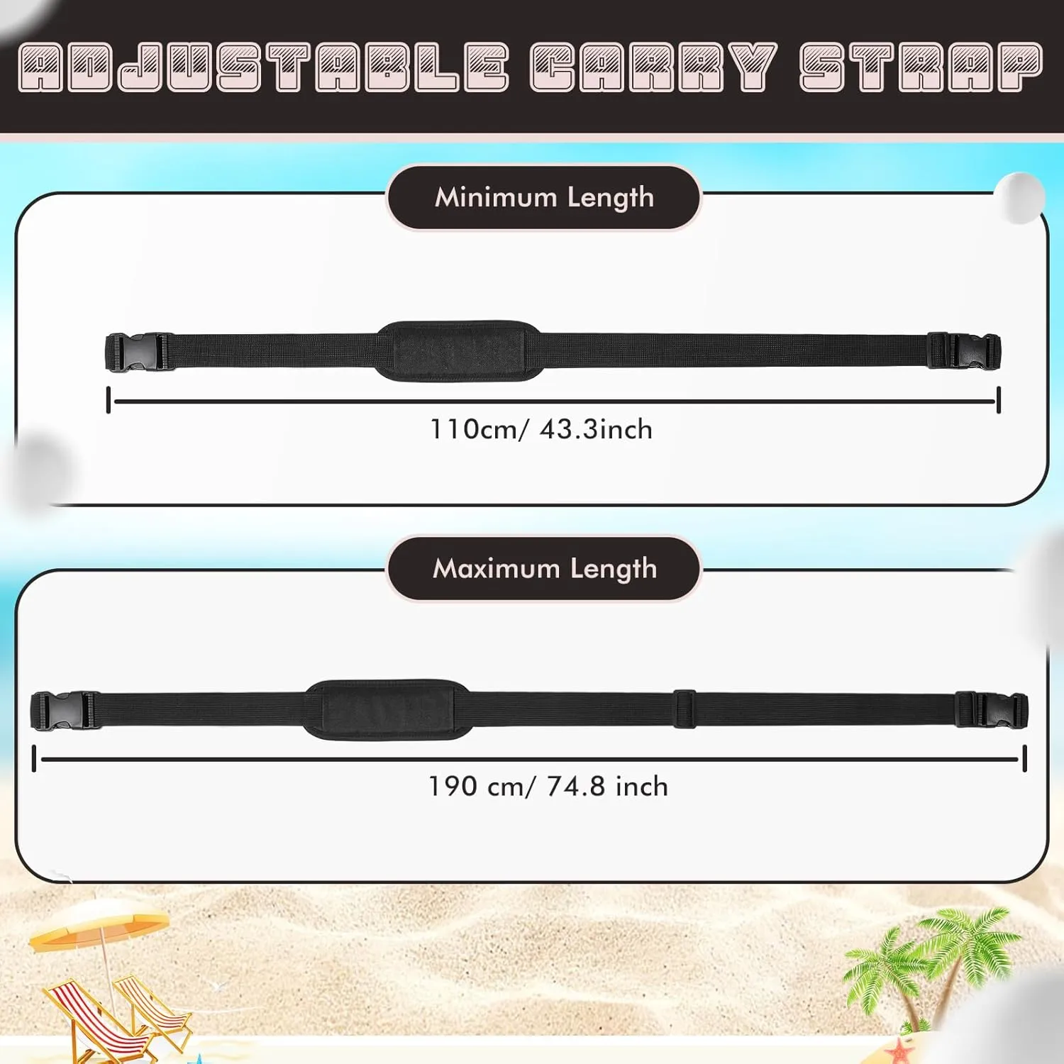 Sanwuta 5 Pcs Carry Strap for Beach Folding Chair, Adjustable Shoulder Carrying Beach Chair Straps for Folding Umbrella Backpack Camping Picnics Outdoor Foldable Bikes(Black)