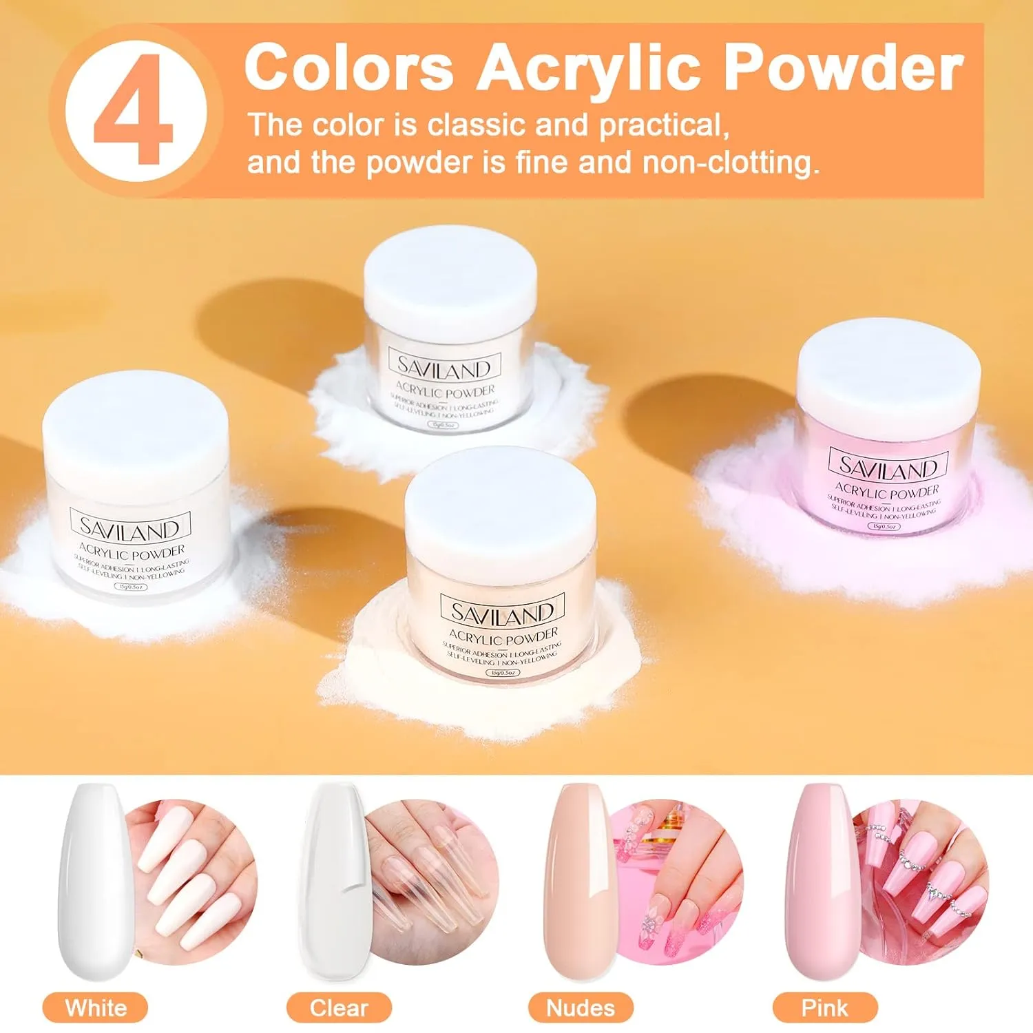 SAVILAND Acrylic Nail Kit - Drill & Acid-free Primer, Clear White Pink Nudes Powder & Liquid Set, Brushes, DIY Nail Extension Gifts for Beginners"