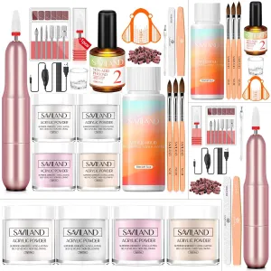 SAVILAND Acrylic Nail Kit - Drill & Acid-free Primer, Clear White Pink Nudes Powder & Liquid Set, Brushes, DIY Nail Extension Gifts for Beginners"