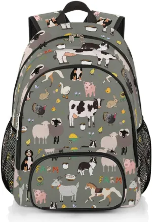 School Backpack for Girls Boys- Waterproof College School Bag Bookbag Daypack Travel Backpack for Woman Man,Cute Farm Animal