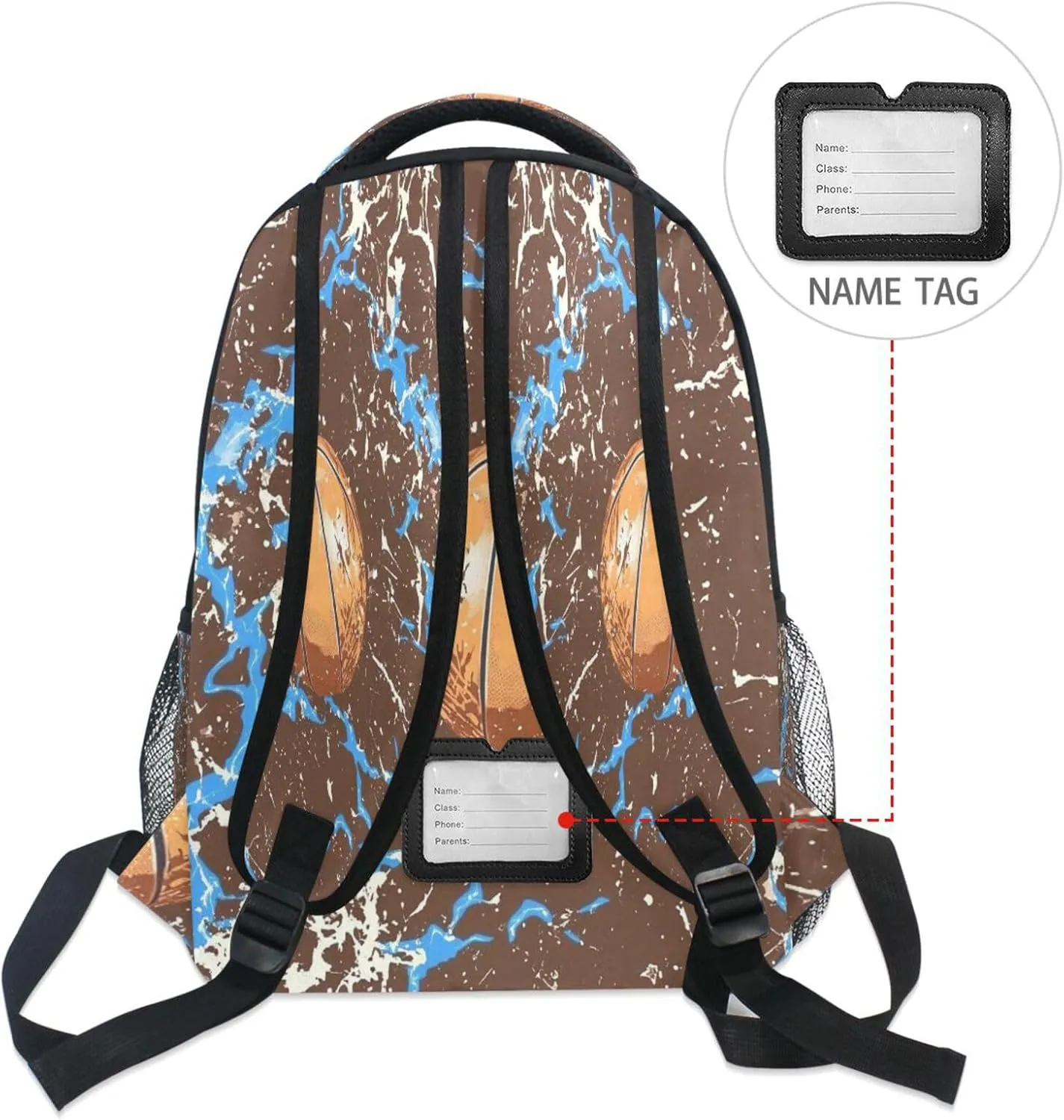 School Backpack for Men and Women Waterproof Outdoor Backpack with Chest Strap for College Work Basketball with Blue Lightning Brown