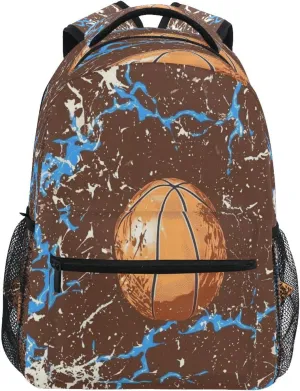 School Backpack for Men and Women Waterproof Outdoor Backpack with Chest Strap for College Work Basketball with Blue Lightning Brown