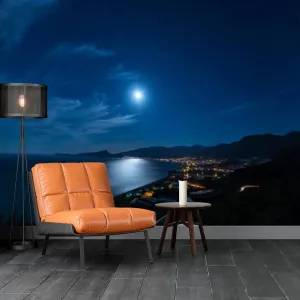 Seaside City Wall Mural, 3D Beach Night View Peel and Stick Self-Adhesive Wallpaper, Removable Sticker Home Decor TV Background Large Art Wall Painting 116"x 83"(W x H)