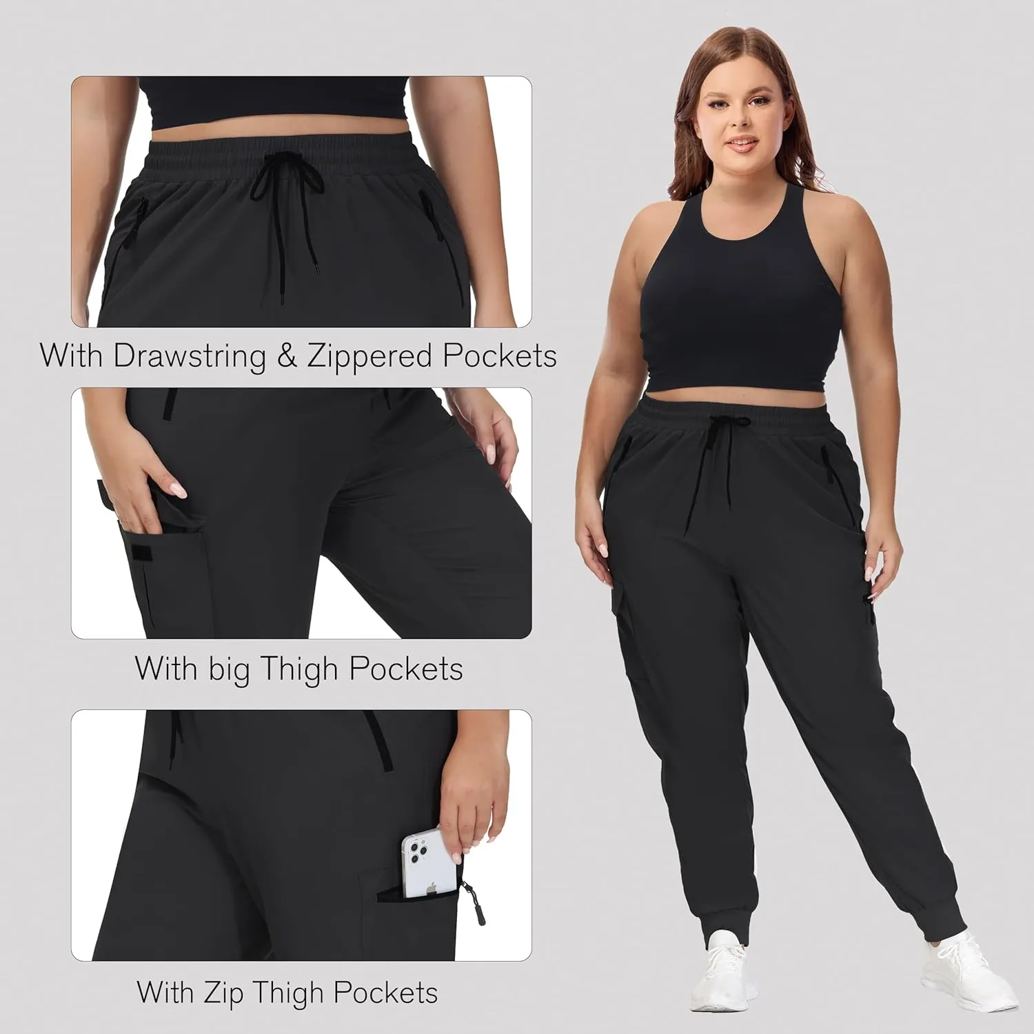 SEKINO Women's Plus Size Hiking Cargo Pants Lightweight Quick Dry Joggers Athletic Workout Outdoor Zipper Pockets Pants