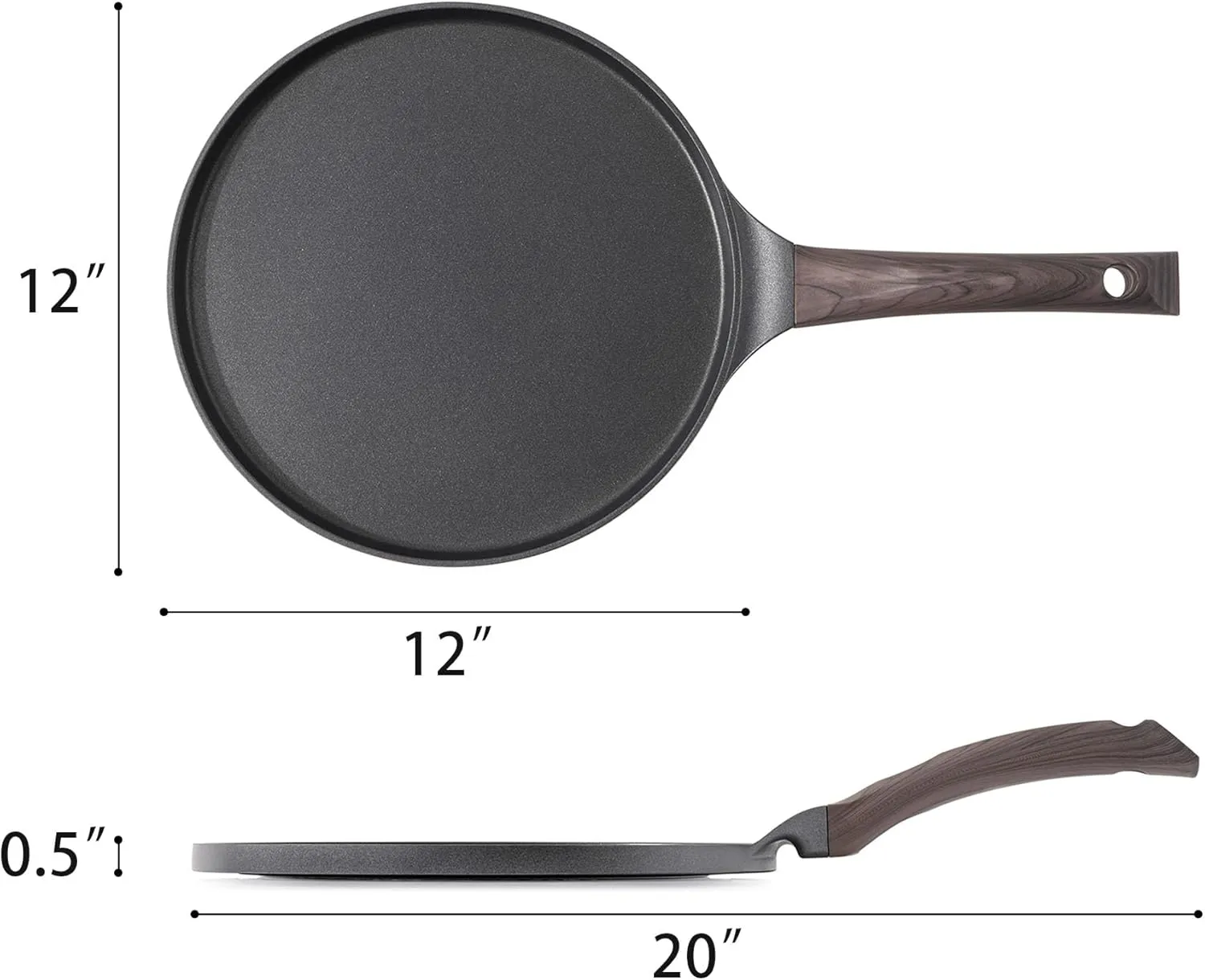 SENSARTE Nonstick Crepe Pan, Swiss Granite Coating Dosa Pan Pancake Flat Skillet Tawa Griddle 12-Inch with Stay-Cool Handle, Induction Compatible, PFOA Free (Black)
