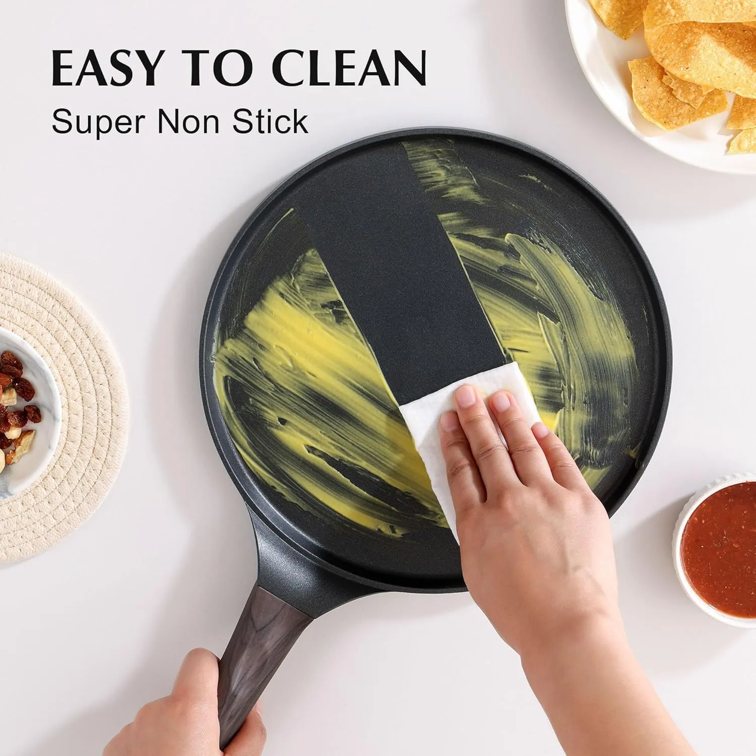 SENSARTE Nonstick Crepe Pan, Swiss Granite Coating Dosa Pan Pancake Flat Skillet Tawa Griddle 12-Inch with Stay-Cool Handle, Induction Compatible, PFOA Free (Black)