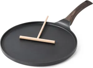 SENSARTE Nonstick Crepe Pan, Swiss Granite Coating Dosa Pan Pancake Flat Skillet Tawa Griddle 12-Inch with Stay-Cool Handle, Induction Compatible, PFOA Free (Black)