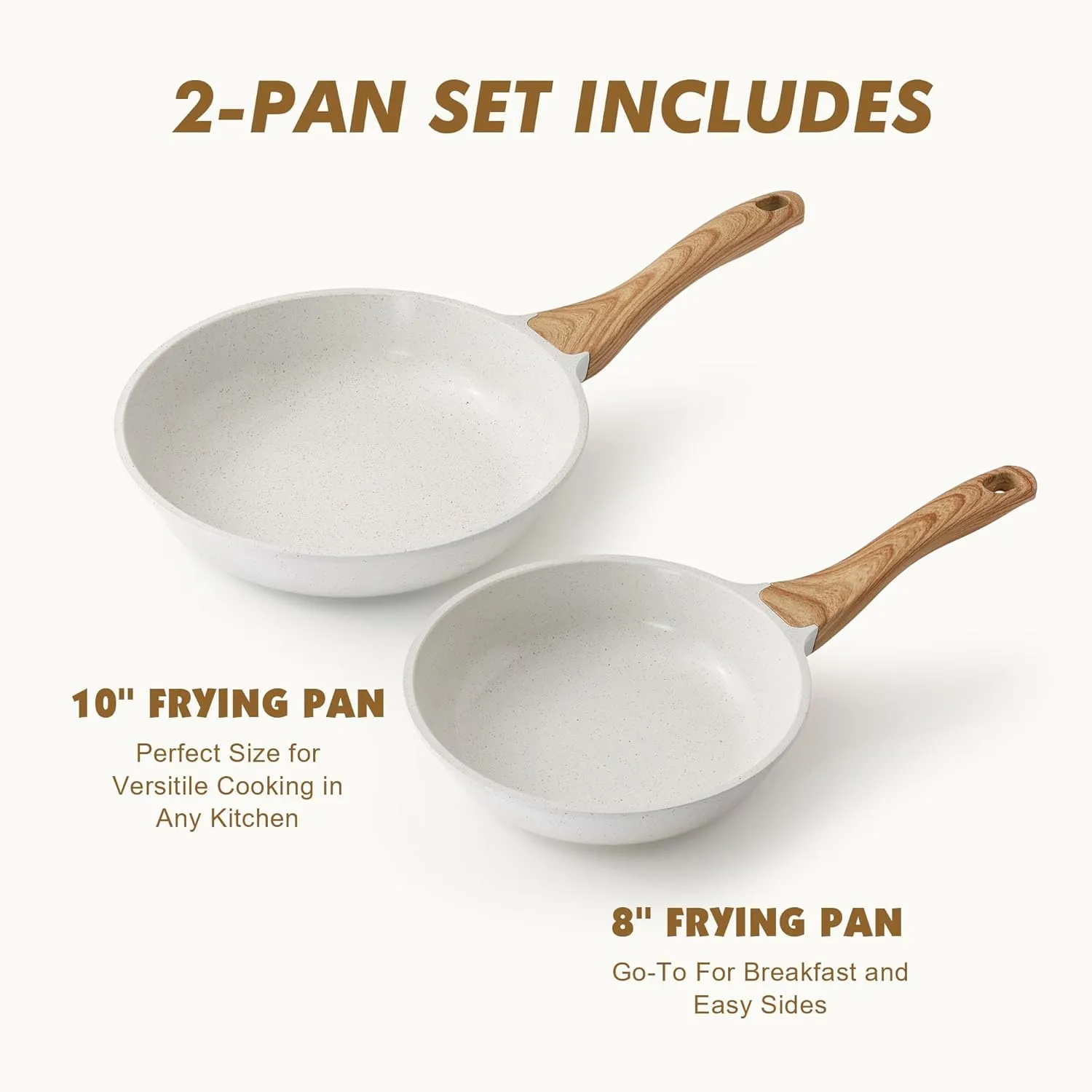 SENSARTE Nonstick Frying Pan Skillets, White Ceramic Coating Omelette Pans, Healthy Cookware Chef's Pan, PTFE & PFAS Free (8 10 Inch)