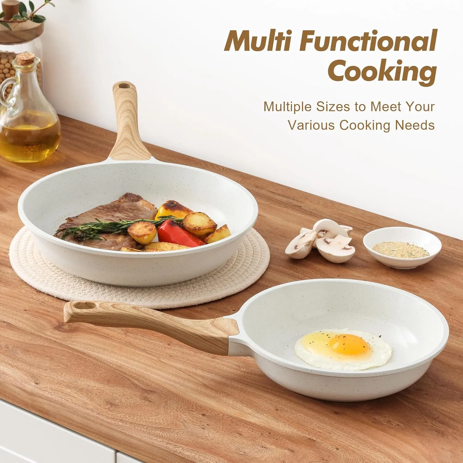 SENSARTE Nonstick Frying Pan Skillets, White Ceramic Coating Omelette Pans, Healthy Cookware Chef's Pan, PTFE & PFAS Free (8 10 Inch)