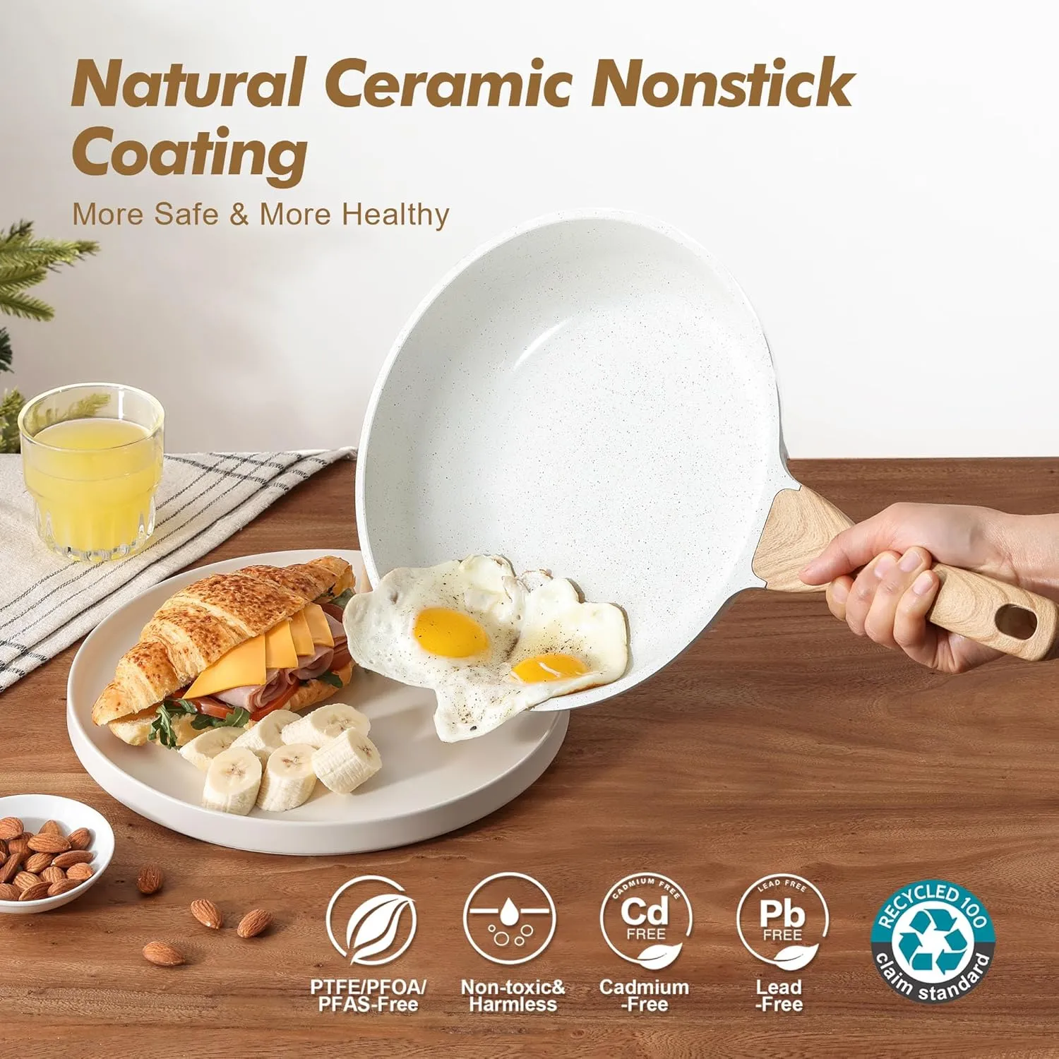 SENSARTE Nonstick Frying Pan Skillets, White Ceramic Coating Omelette Pans, Healthy Cookware Chef's Pan, PTFE & PFAS Free (8 10 Inch)