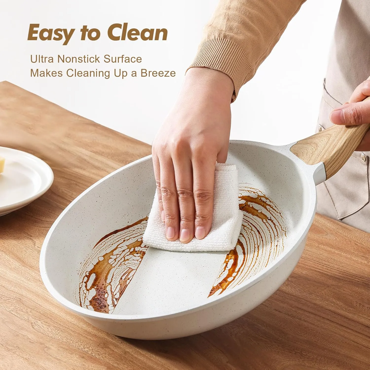 SENSARTE Nonstick Frying Pan Skillets, White Ceramic Coating Omelette Pans, Healthy Cookware Chef's Pan, PTFE & PFAS Free (8 10 Inch)