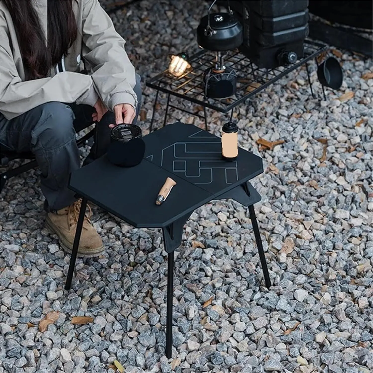 Series Ultralight Dual Purpose Table Outdoor Camping Portable Table Folding Desktop and Aluminum Stand(Black)