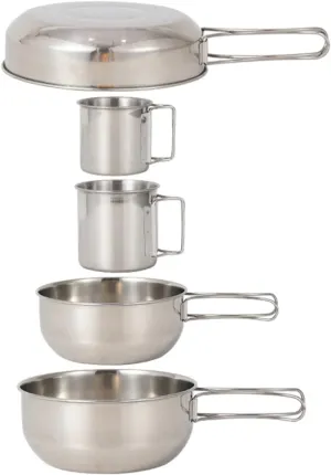 Set of 5 Stainless Steel Camping Cookware Pot Bowl Cup Tableware for Outdoor Activities