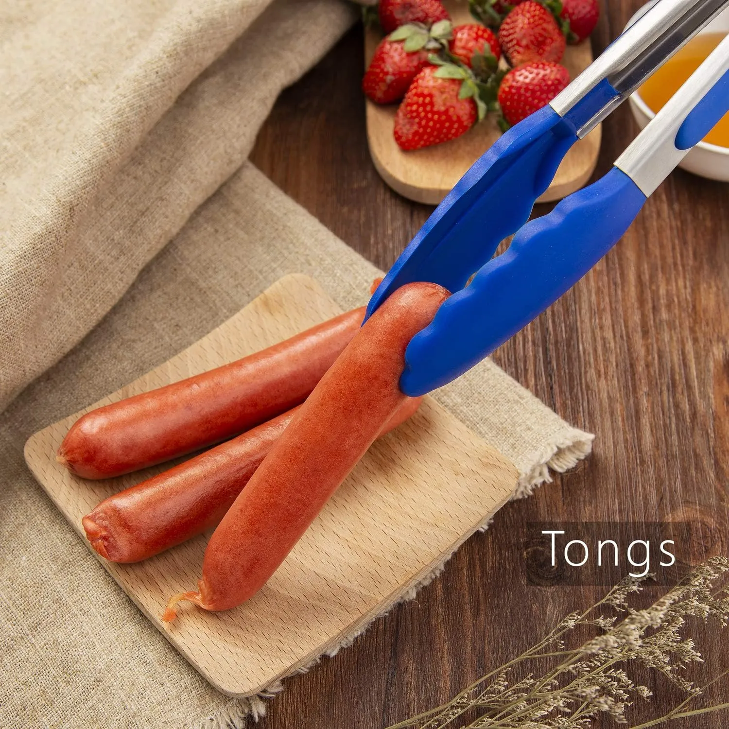 Set of 9: 3 Heavy Duty, Non-Stick, Silicone Tongs (12, 9, 7 inches) Plus 3 Silicone Coated Wire Whisks (11,10,8 inches) and 3 Silicone Spatulas (11,8,8 inches) (Multicolor)