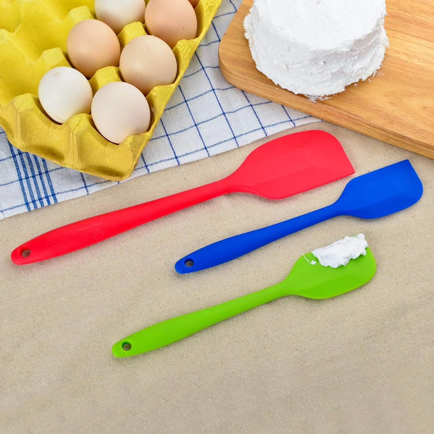 Set of 9: 3 Heavy Duty, Non-Stick, Silicone Tongs (12, 9, 7 inches) Plus 3 Silicone Coated Wire Whisks (11,10,8 inches) and 3 Silicone Spatulas (11,8,8 inches) (Multicolor)