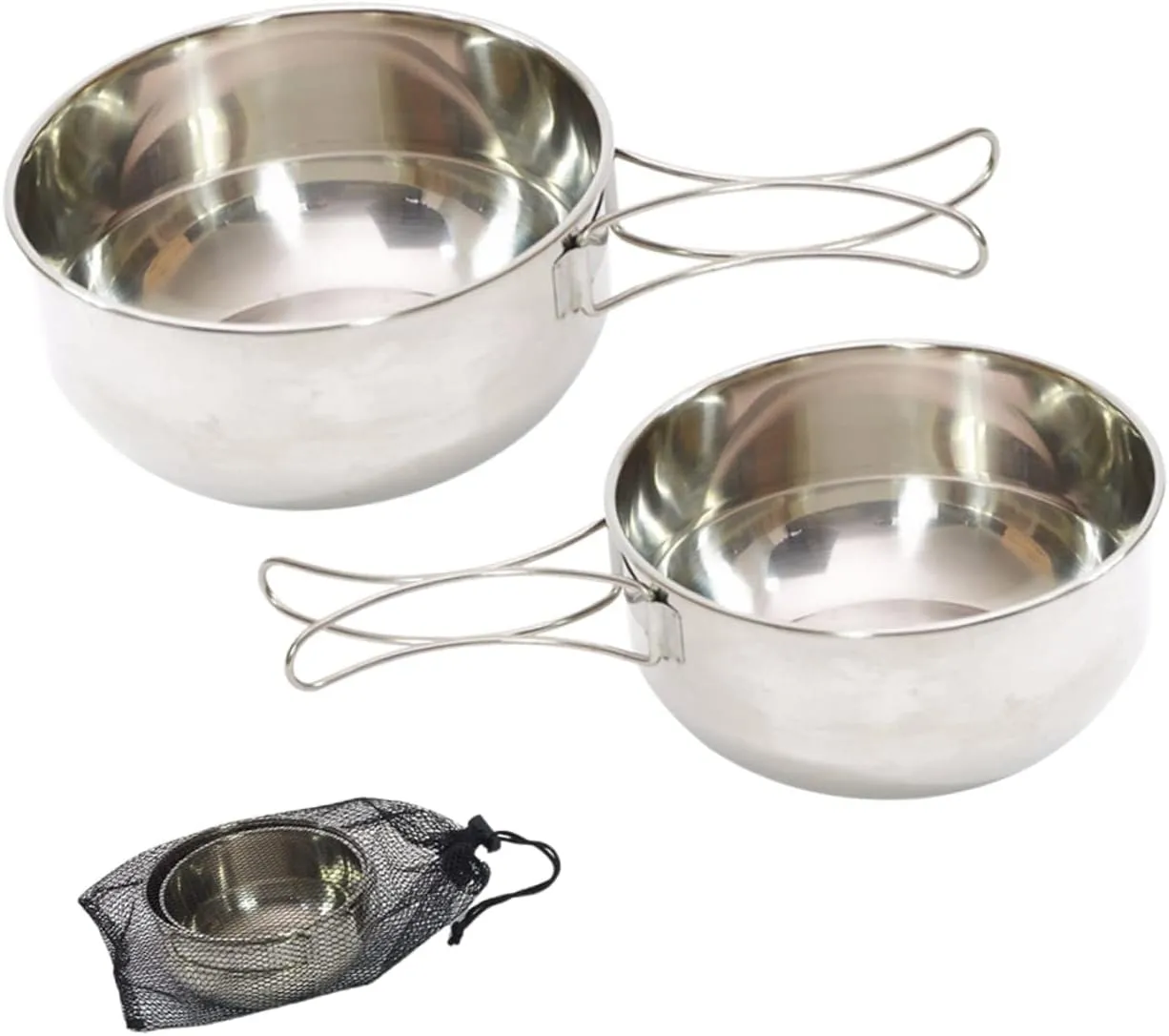 Set of Camping Bowl Foldable Handle Stainless Steel Bowl for Outdoor Dinnerware Sets
