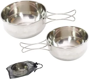 Set of Camping Bowl Foldable Handle Stainless Steel Bowl for Outdoor Dinnerware Sets