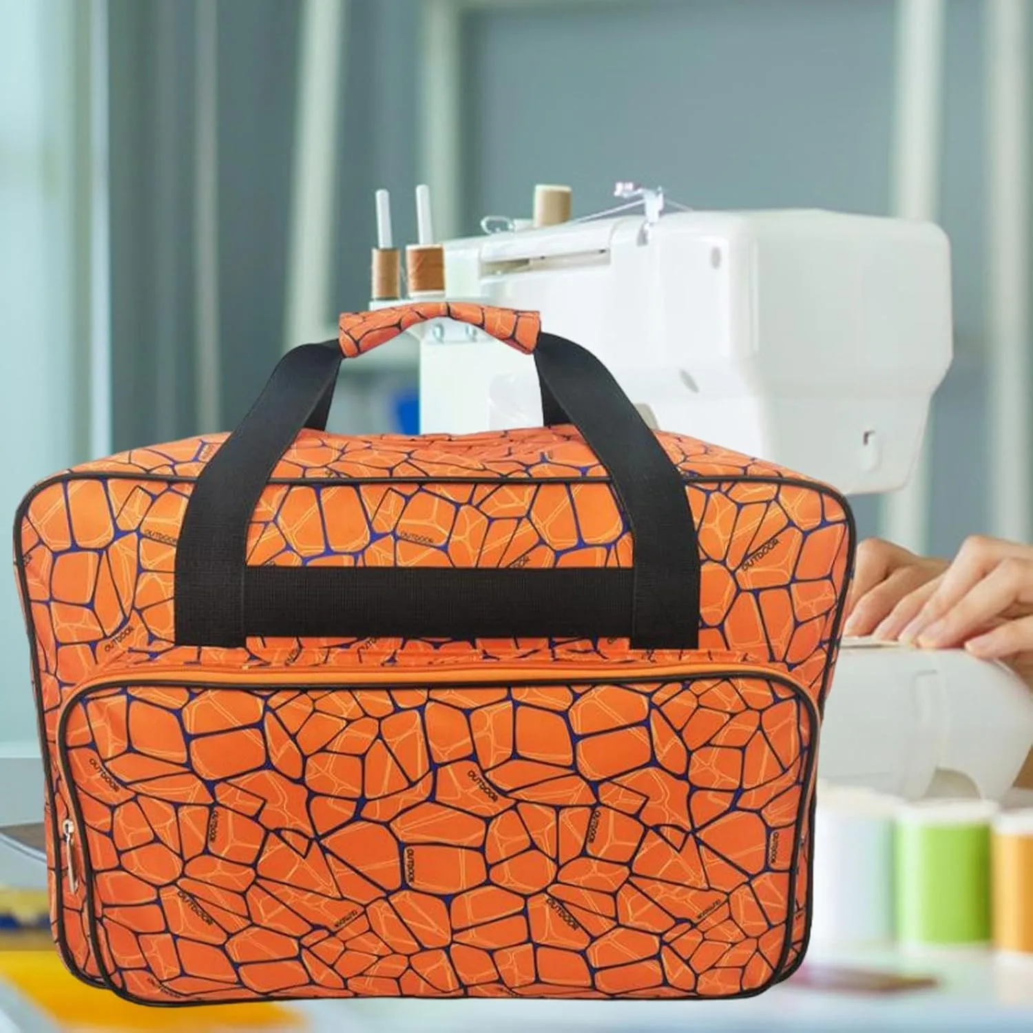 Sewing Machine Carrying Case Sewing Machine Bag Portable Large Capacity Carry Tote Bag Household Organization Bag for Travel, Orange