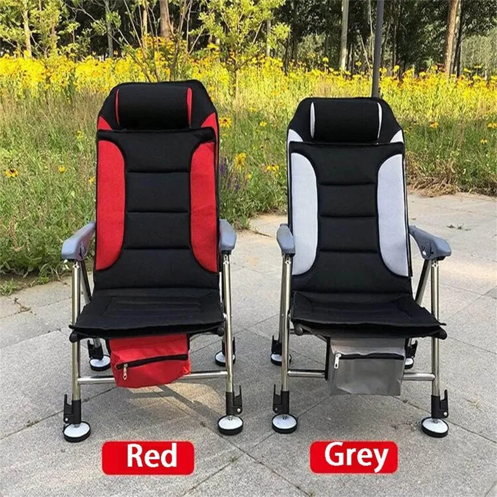 SEYFI Camping Chairs,Fishing Chair Beach Chair Outdoor Foldable Chair Recliner Portable Multifunction Fishing Chair Applicable to All Terrain/Argento/Light Grey