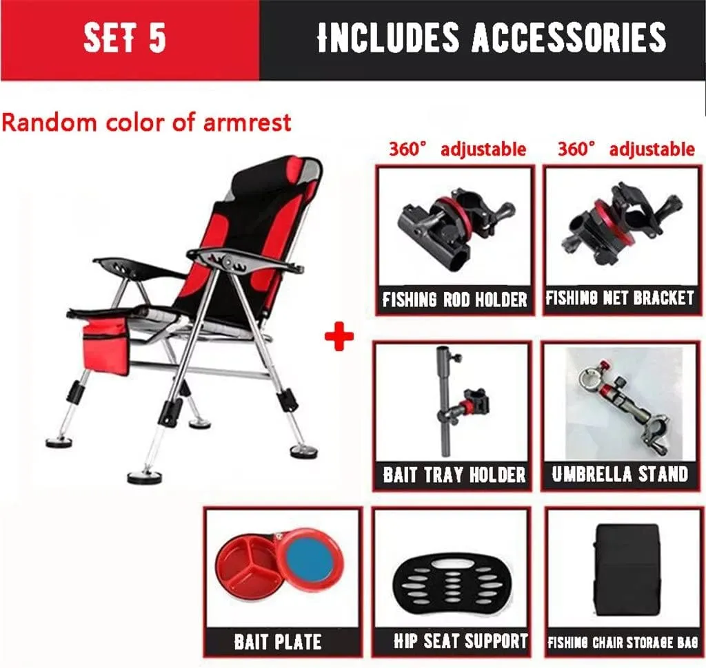 SEYFI Camping Chairs,Fishing Chair Beach Chair Outdoor Foldable Chair Recliner Portable Multifunction Fishing Chair Applicable to All Terrain/Argento/Light Grey