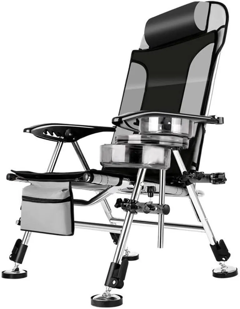 SEYFI Camping Chairs,Fishing Chair Beach Chair Outdoor Foldable Chair Recliner Portable Multifunction Fishing Chair Applicable to All Terrain/Argento/Light Grey