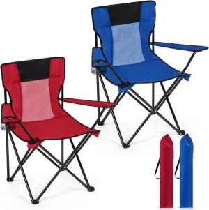Shellwei 2 PCS Folding Camping Chair with Cupholder and Carry Bag Regular Size Colorful Breathable Portable Lightweight Lawn Chair with Side Pocket for Fishing Hiking Beach Outdoor Activity