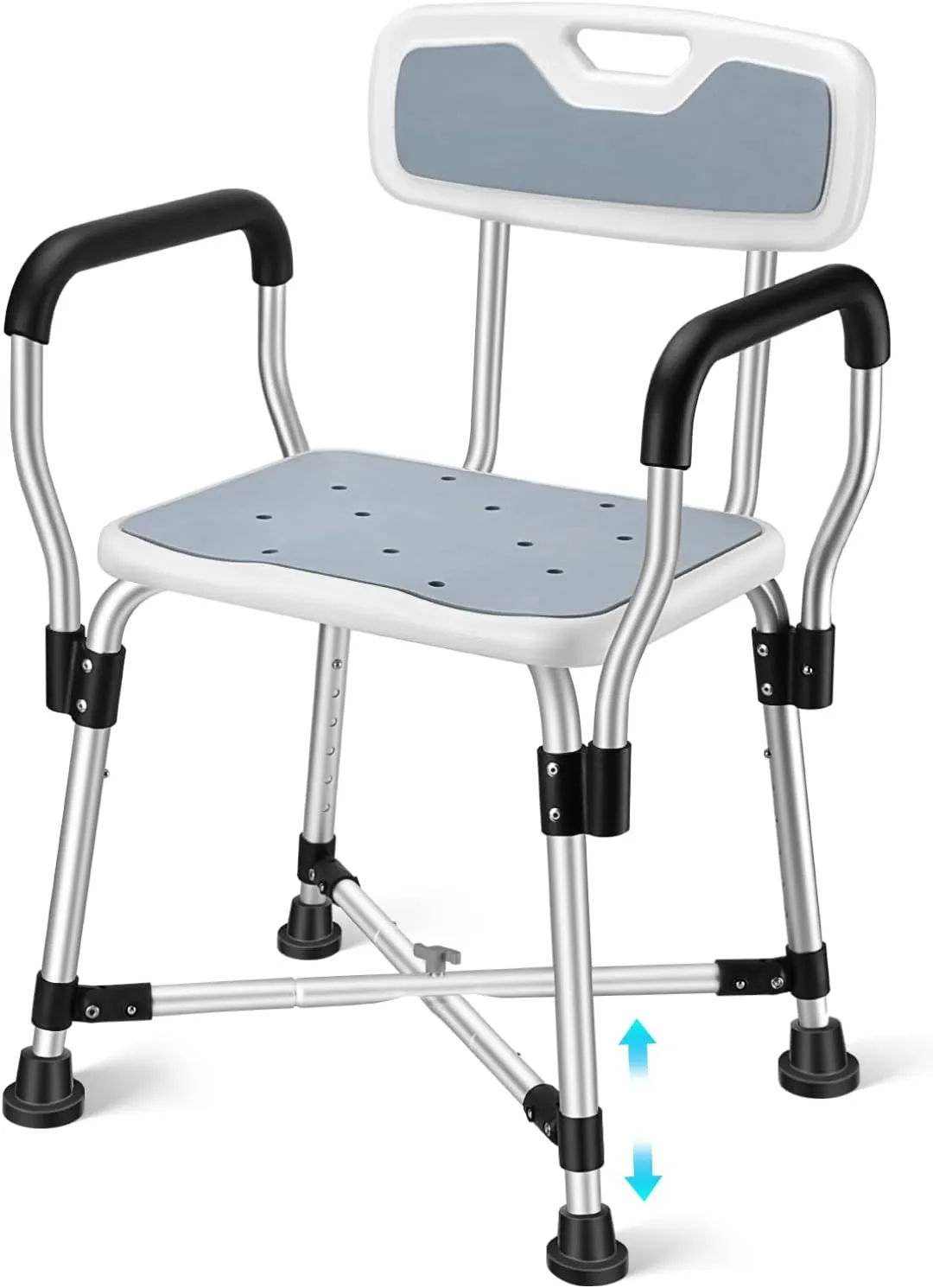 Shower Chair with Arms & Backrest - Heavy-Duty 500-lb Capacity Bath Seat, Adjustable 6 Height Settings 17"-22", Non-Slip Padded Stool for Seniors, Disabled Users in Bathtubs & Walk-in Showers