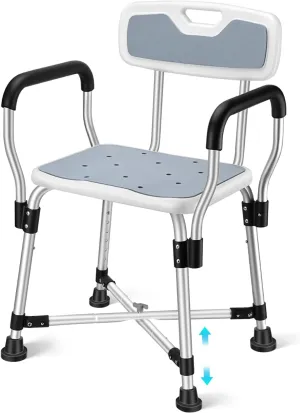 Shower Chair with Arms & Backrest - Heavy-Duty 500-lb Capacity Bath Seat, Adjustable 6 Height Settings 17"-22", Non-Slip Padded Stool for Seniors, Disabled Users in Bathtubs & Walk-in Showers