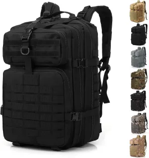 ShowyLive 3P Tactical Backpack Military Rucksack - 45L Large Hiking Backpack Waterproof, Durable Camping Backpack for Men Women, Travel Outdoor Sports Bug Out Bag (Black)