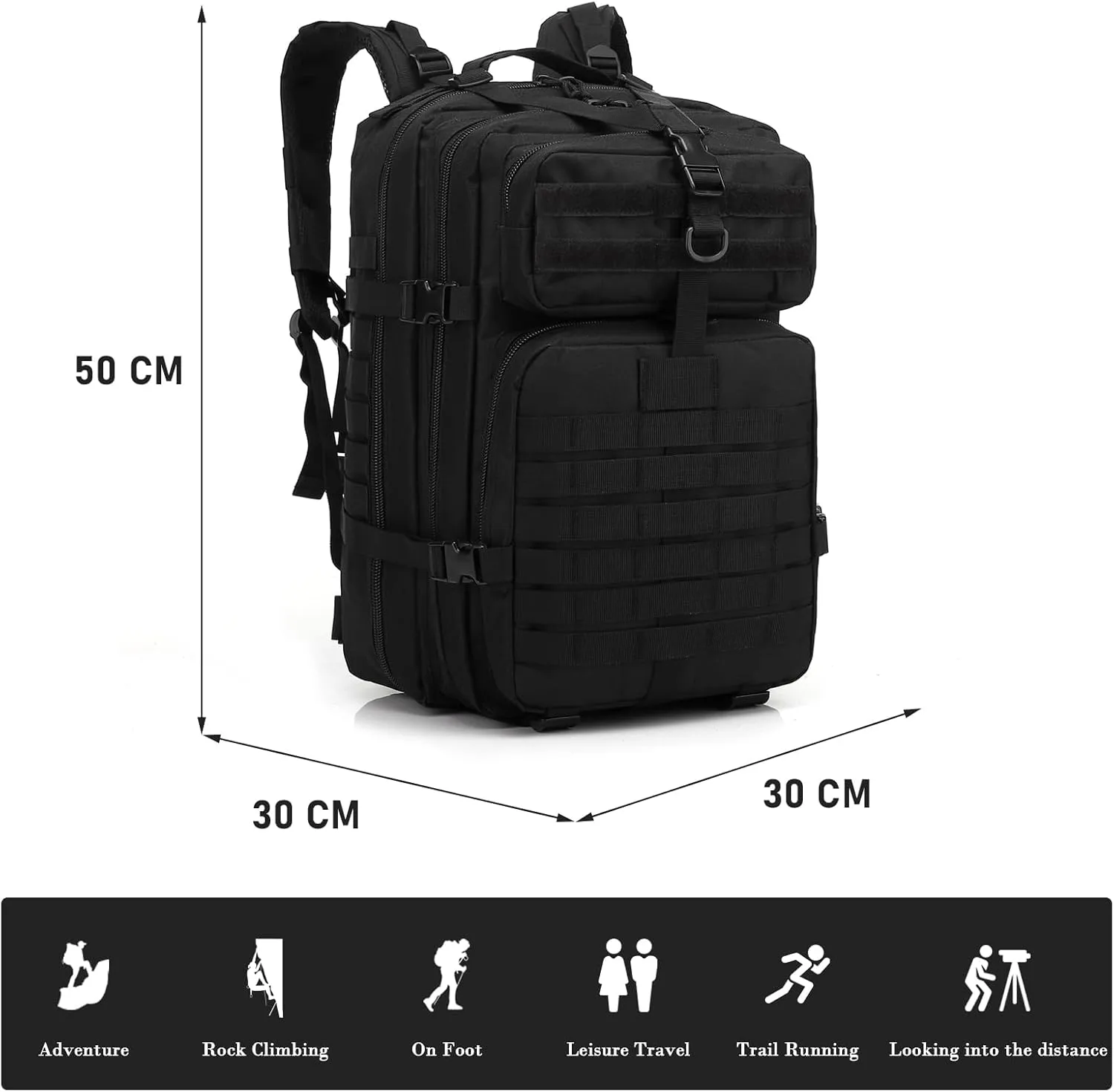ShowyLive 3P Tactical Backpack Military Rucksack - 45L Large Hiking Backpack Waterproof, Durable Camping Backpack for Men Women, Travel Outdoor Sports Bug Out Bag (Black)