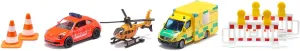 SIKU 6332, Rescue Gift Set, VW Beetle Emergency Ambulance, Mercedes Ambulance, Helicopter, Toy Set, Plastic/Metal, Multicolour, Incl. 2 Beacons and 2 Pylons
