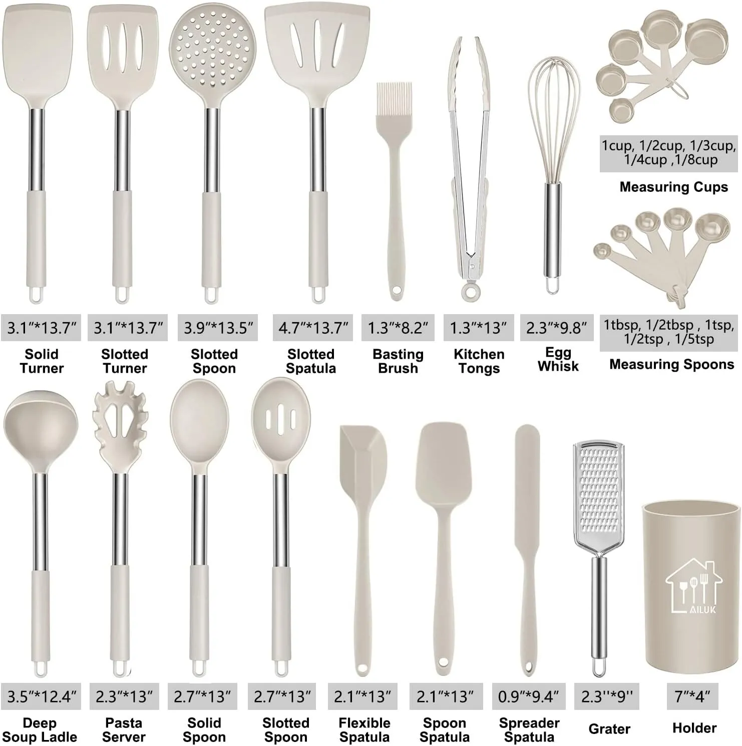 Silicone Cooking Utensil Set,Kitchen Utensils 26 Pcs Cooking Utensils Set,Non-stick Heat Resistant Silicone,Cookware with Stainless Steel Handle