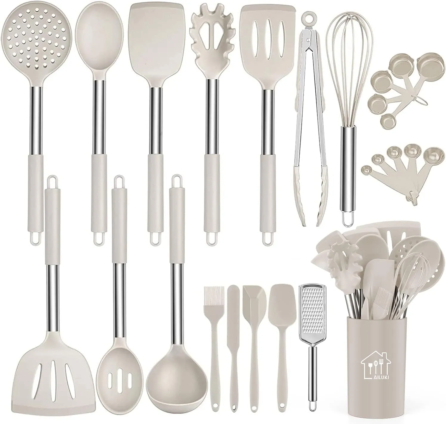 Silicone Cooking Utensil Set,Kitchen Utensils 26 Pcs Cooking Utensils Set,Non-stick Heat Resistant Silicone,Cookware with Stainless Steel Handle