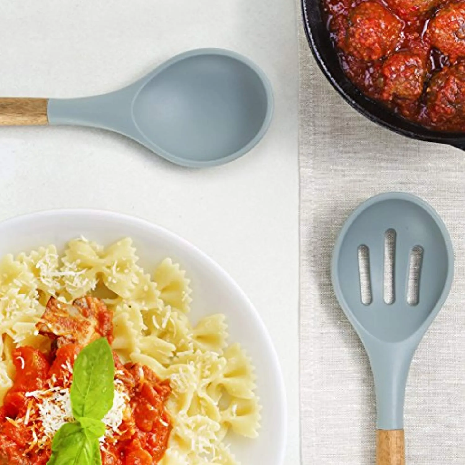 Silicone Cooking Utensils Kitchen Utensil Set - 8 Natural Acacia