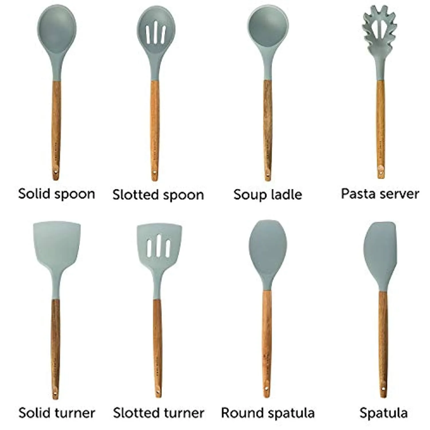 Silicone Cooking Utensils Kitchen Utensil Set - 8 Natural Acacia