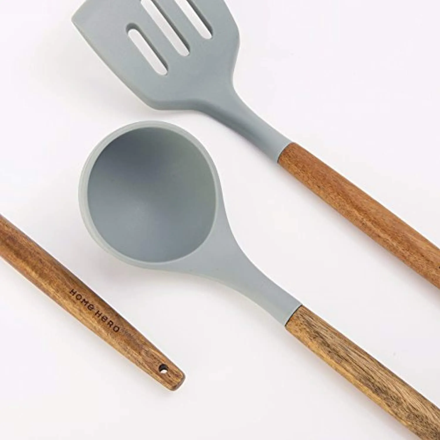 Silicone Cooking Utensils Kitchen Utensil Set - 8 Natural Acacia