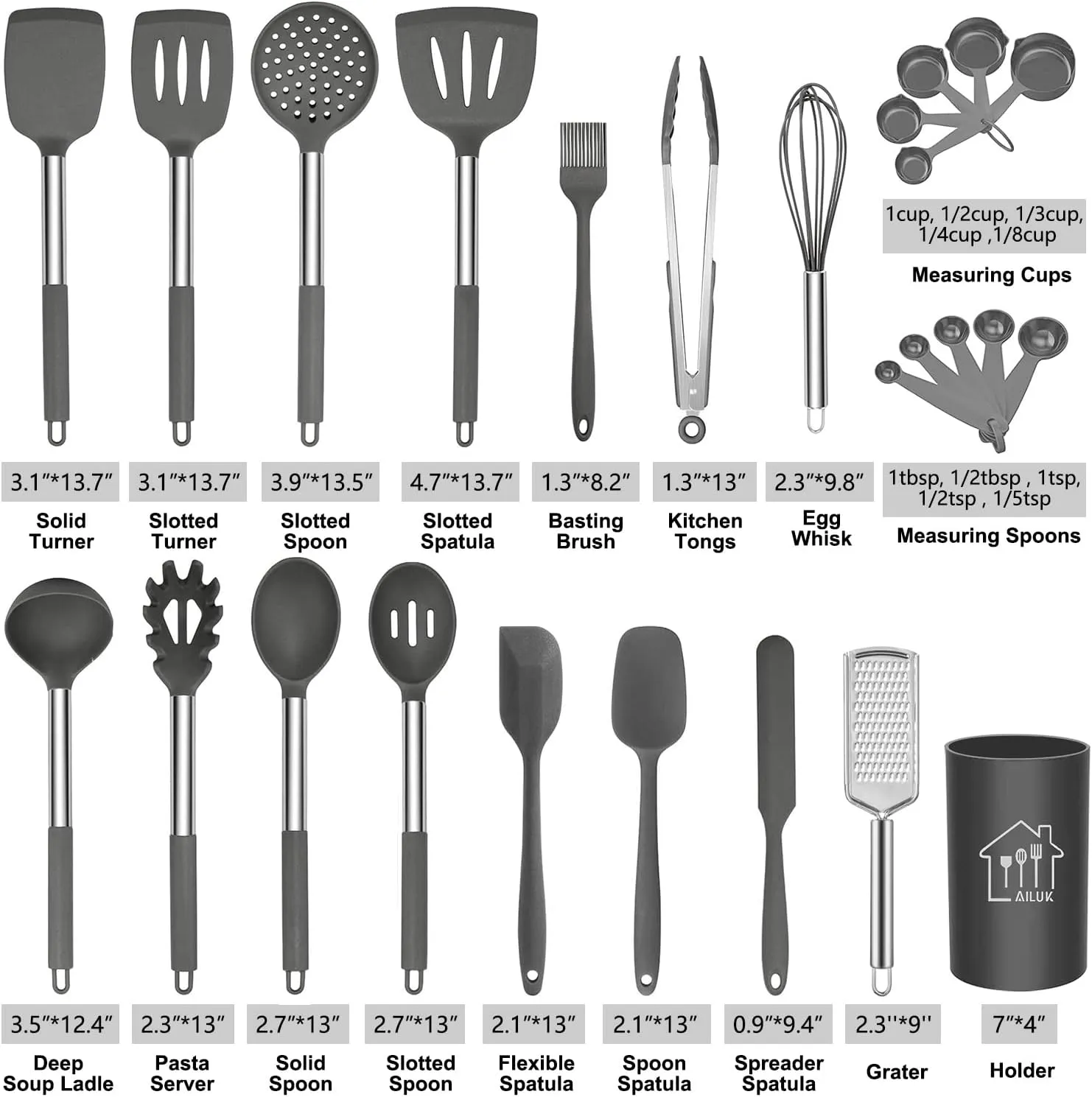 Silicone Cooking Utensils Set,Kitchen Utensils 26 Pcs Set,Non-stick Heat Resistant Silicone,Cookware with Stainless Steel Handle