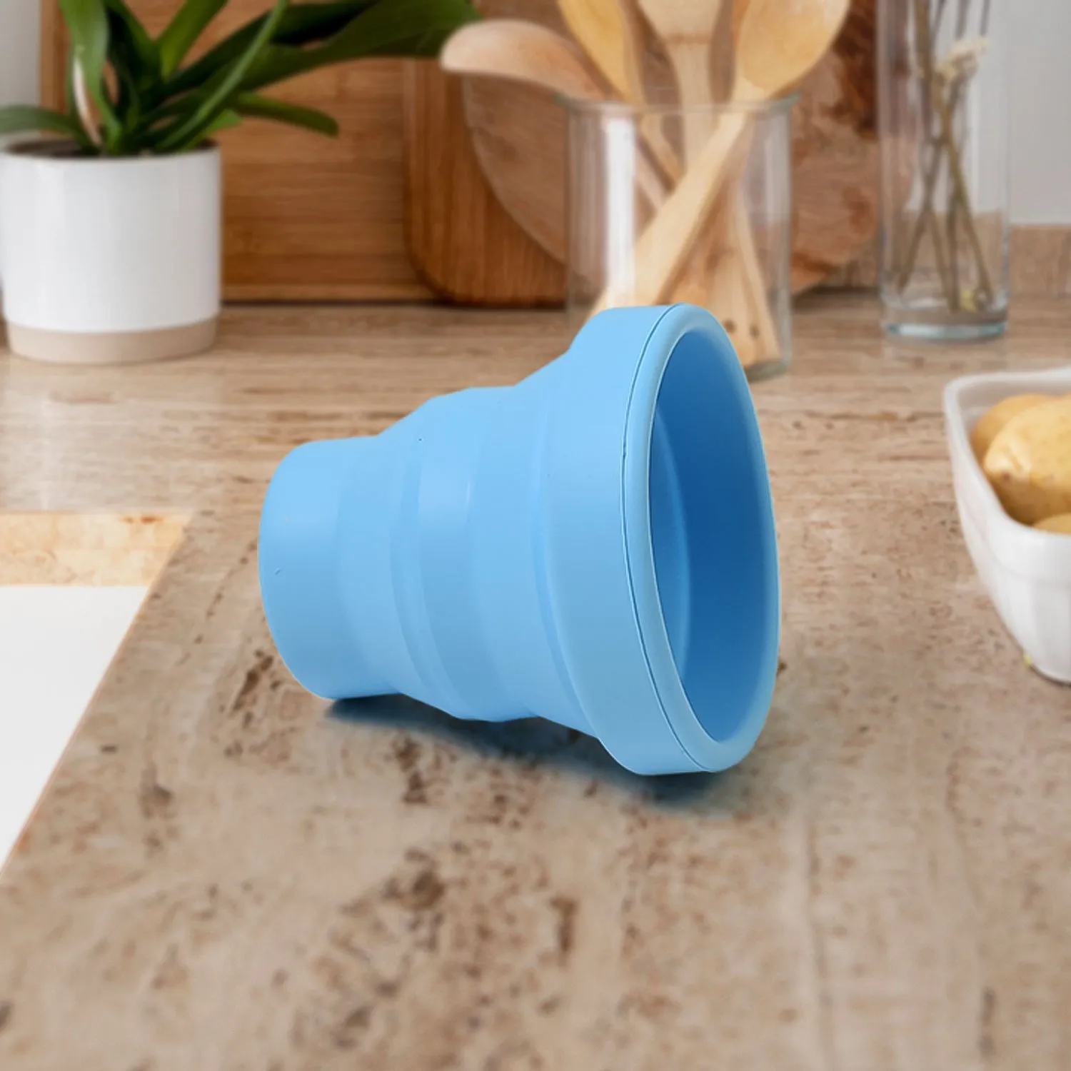 Silicone Foldable Glass Travel Mug Without Lid (1 Pc)