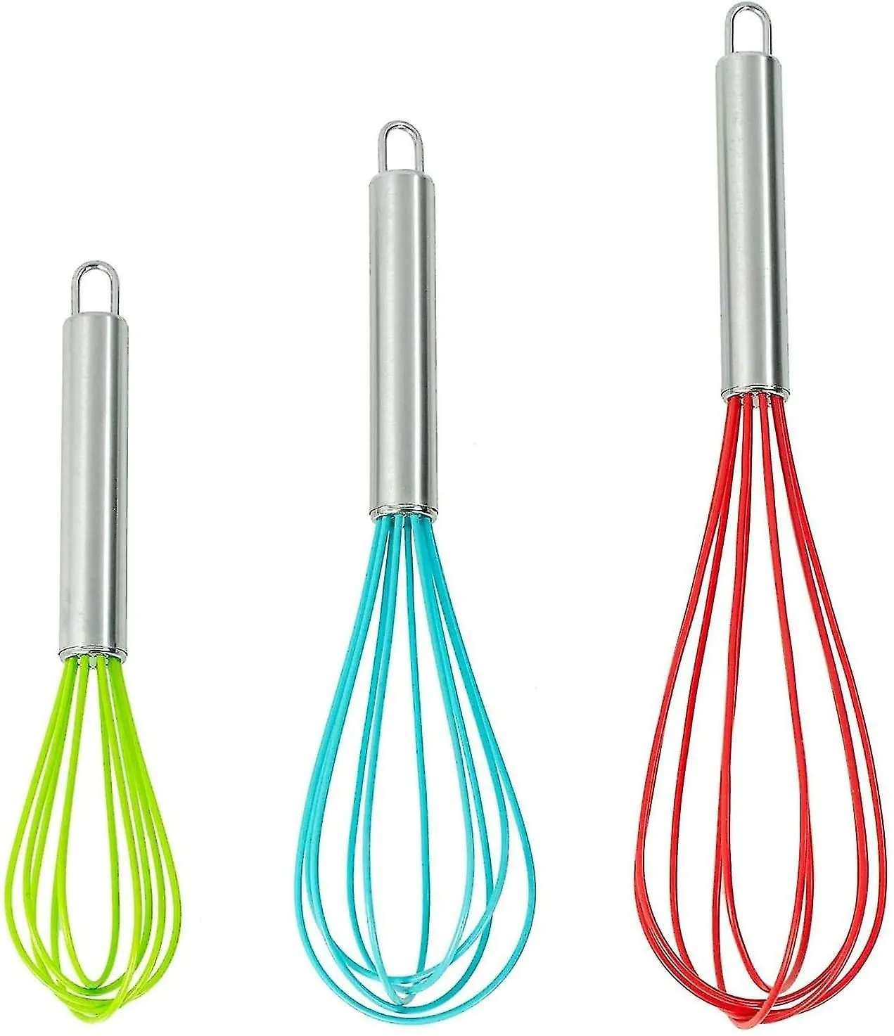 Silicone Whisk Set Of 3 - Non-stick Stainless Steel And Silicone - Colored