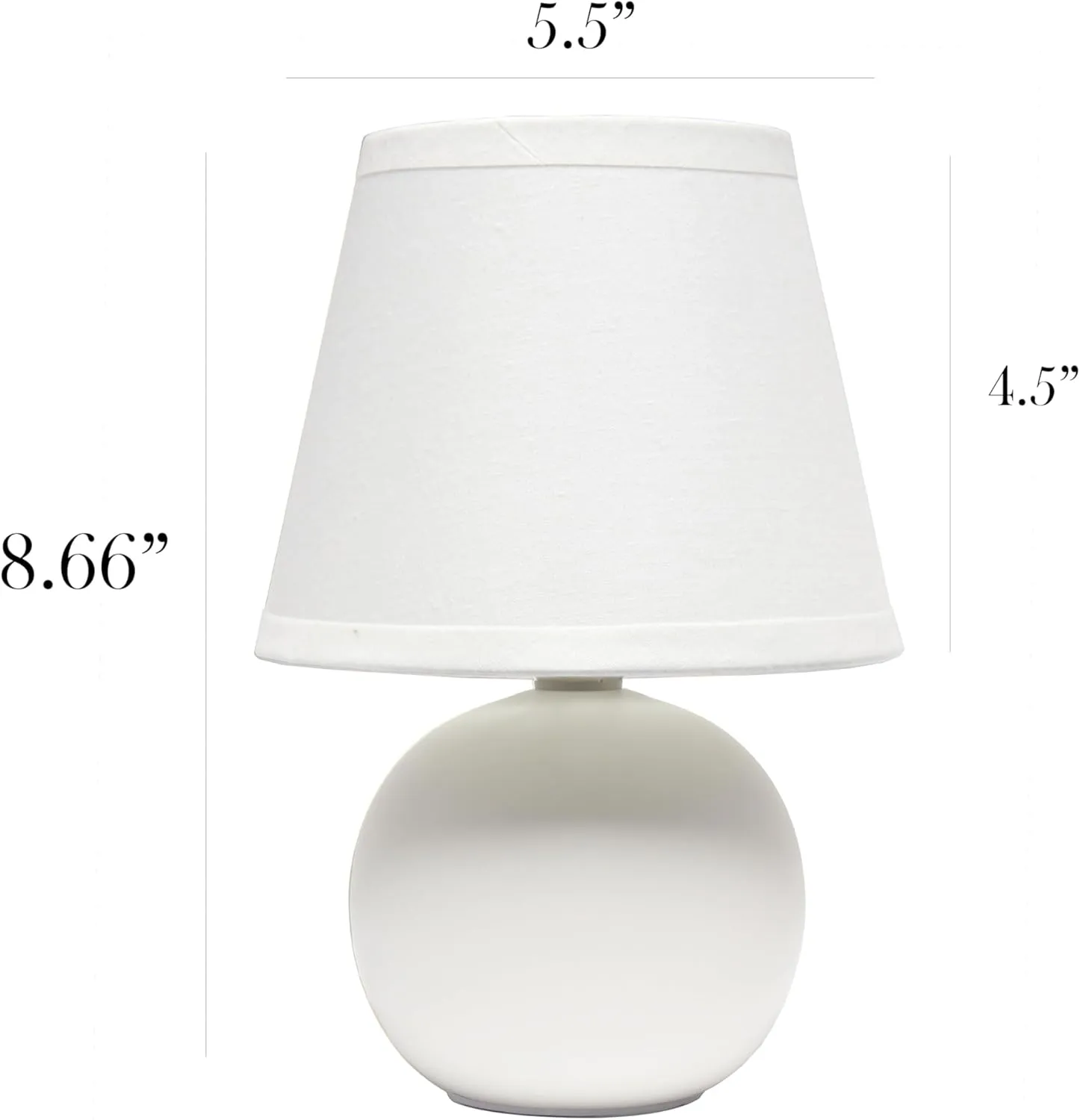 Simple Designs LT1196-OFF-2PK 8.66" 2-Pack Chic Little Globe Ceramic Table Lamp Set with Matching Tapered Shade, for Living Room, Bedroom, Office, Off White