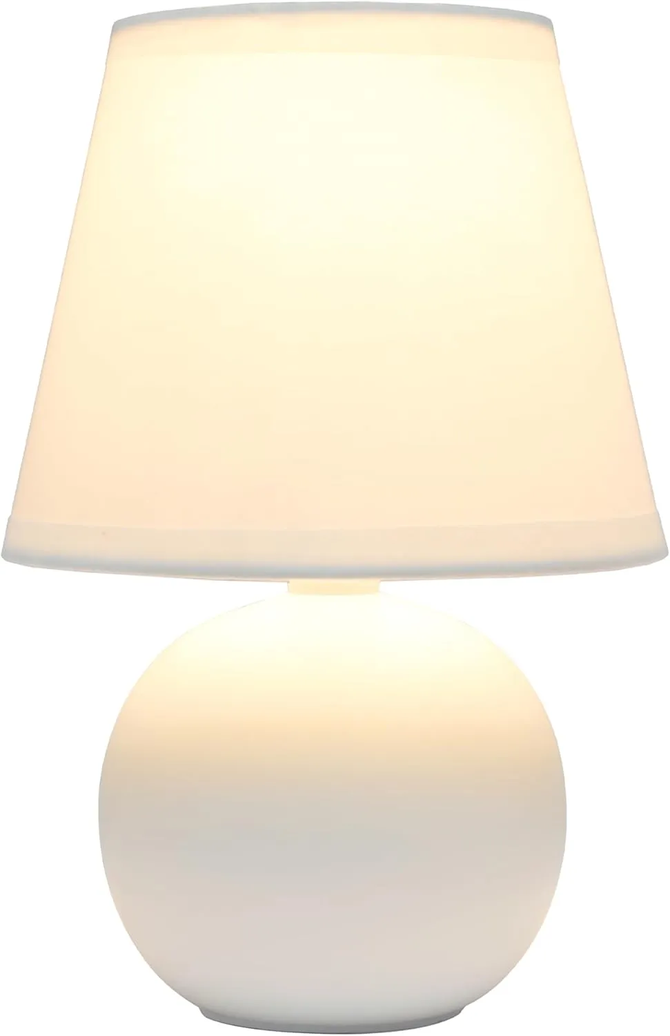 Simple Designs LT1196-OFF-2PK 8.66" 2-Pack Chic Little Globe Ceramic Table Lamp Set with Matching Tapered Shade, for Living Room, Bedroom, Office, Off White