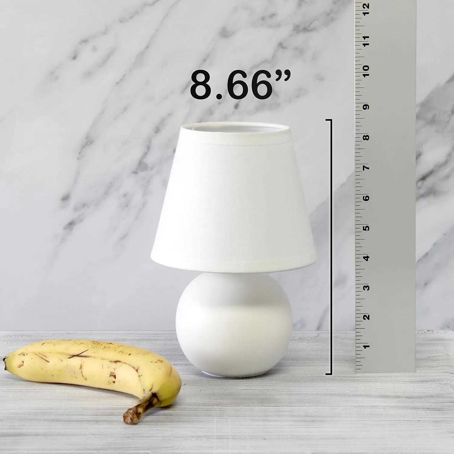 Simple Designs LT1196-OFF-2PK 8.66" 2-Pack Chic Little Globe Ceramic Table Lamp Set with Matching Tapered Shade, for Living Room, Bedroom, Office, Off White