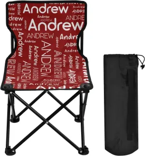 Sinestour Dark Red Custom Folding Camping Chair for Teen Child Personalized Name 14.6×14.6in Portable Outdoor Chair with Carry Bag for Barbeques Travel Lawn
