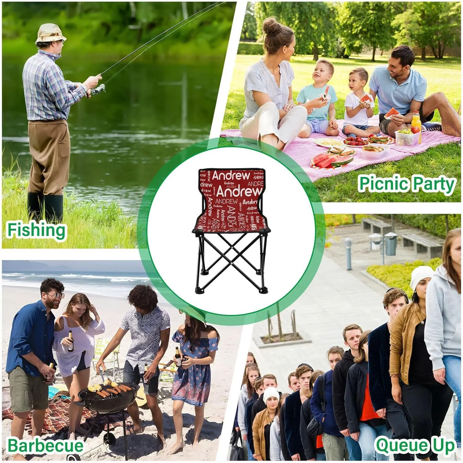 Sinestour Dark Red Custom Folding Camping Chair for Teen Child Personalized Name 14.6×14.6in Portable Outdoor Chair with Carry Bag for Barbeques Travel Lawn