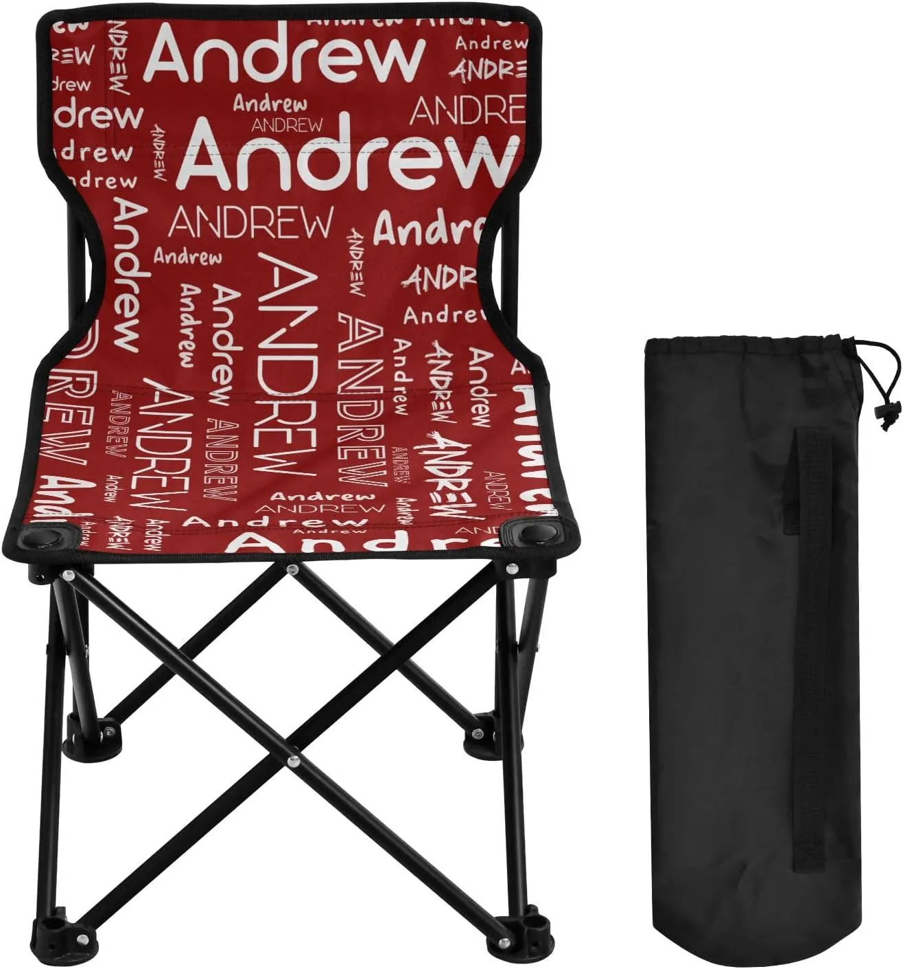 Sinestour Dark Red Custom Folding Camping Chair for Teen Child Personalized Name 14.6×14.6in Portable Outdoor Chair with Carry Bag for Barbeques Travel Lawn