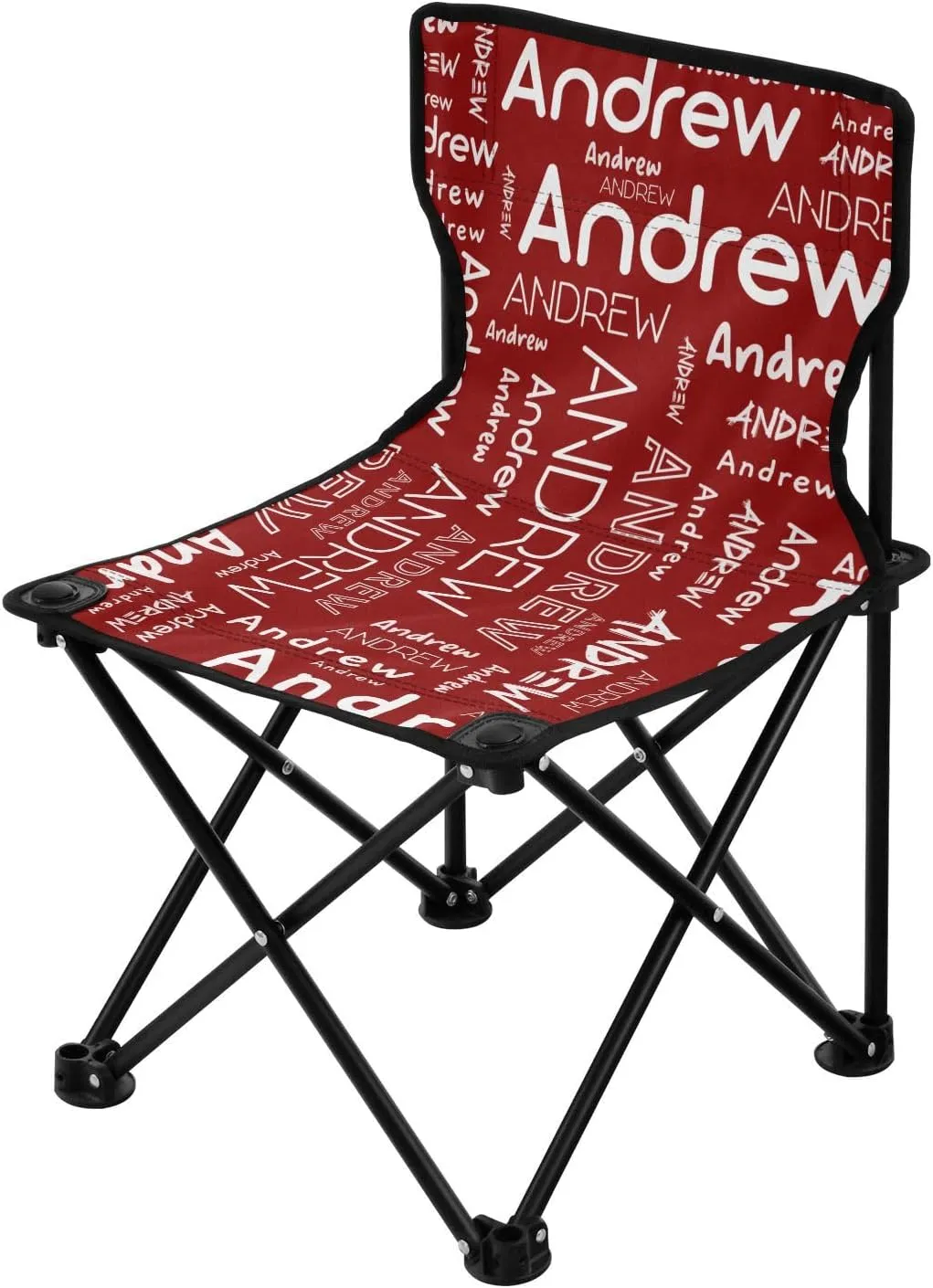 Sinestour Dark Red Custom Folding Camping Chair for Teen Child Personalized Name 14.6×14.6in Portable Outdoor Chair with Carry Bag for Barbeques Travel Lawn
