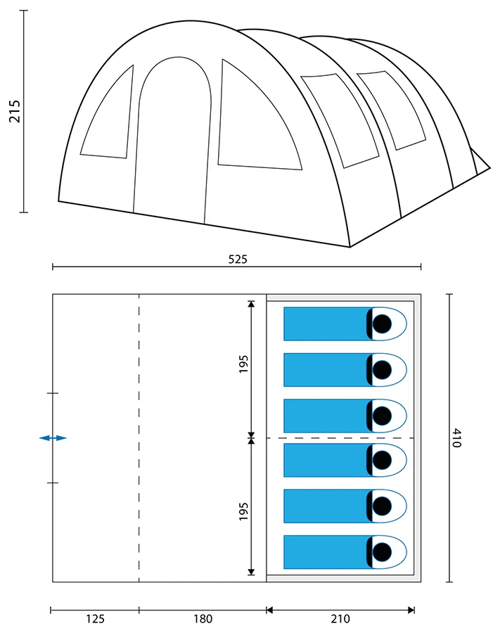 Skandika Helsinki 6 Tent Tunnel 6 Person in Blue & Light Grey (SKA0044)
