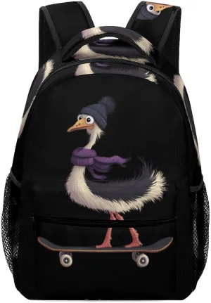 Skateboard Ostrich with Scarf Beanie Fashion Backpack with Little Whistle Shoulders Daypacks Lightweight Laptop Bag Travel Gear